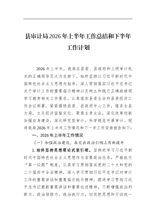 县审计局2026年上半年工作总结和下半年工作计划