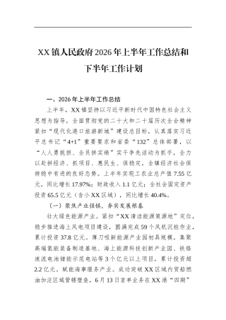 镇人民政府2026年上半年工作总结和下半年工作计划
