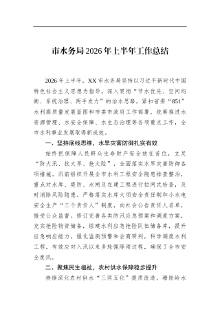市水务局2026年上半年工作总结