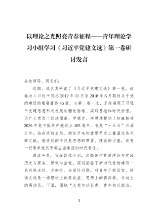 以理论之光照亮青春征程——青年理论学习小组学习《习近平党建文选》第一卷研讨发言