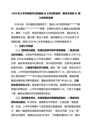 2026年上半年局组书记抓基层党建工作述职报告：聚焦主责抓党建聚力攻坚促发展