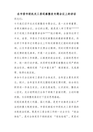 在市委市级机关工委巡察整改专题会议上的讲话