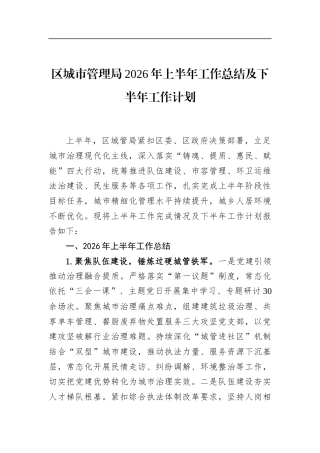 区城市管理局2026年上半年工作总结及下半年工作计划
