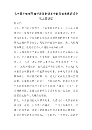 在全县乡镇领导班子换届新调整干部任前集体谈话会议上的讲话