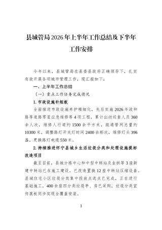 县城管局2026年上半年工作总结及下半年工作安排