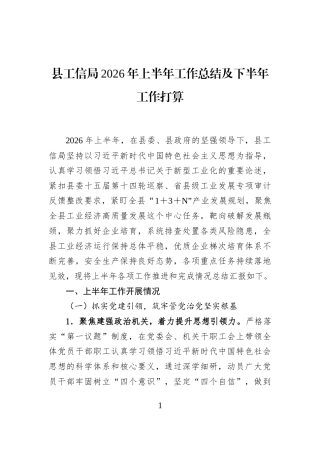 县工信局2026年上半年工作总结及下半年工作打算