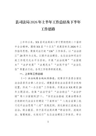 县司法局2026年上半年工作总结及下半年工作思路