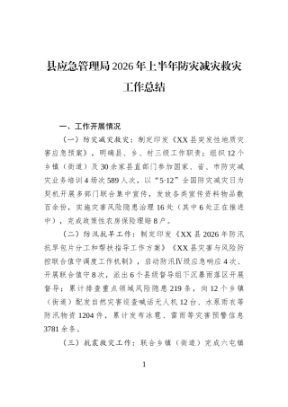 县应急管理局2026年上半年防灾减灾救灾工作总结