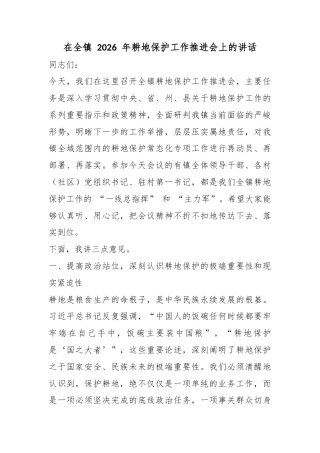 在全镇2026年耕地保护工作推进会上的讲话