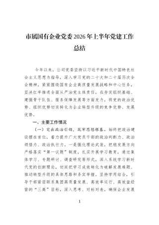 市属国有企业党委2026年上半年党建工作总结