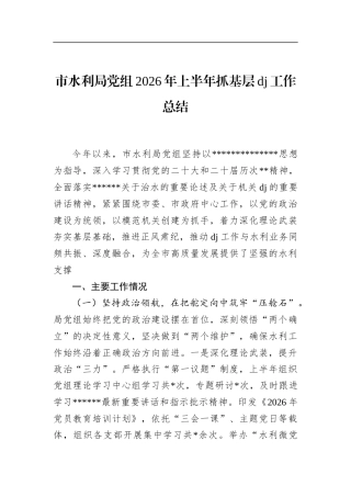 市水利局党组2026年上半年抓基层党建工作总结