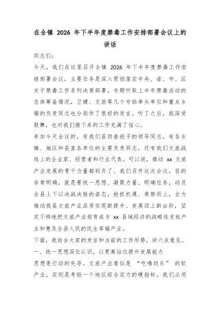 在全镇2026年下半年度禁毒工作安排部署会议上的讲话