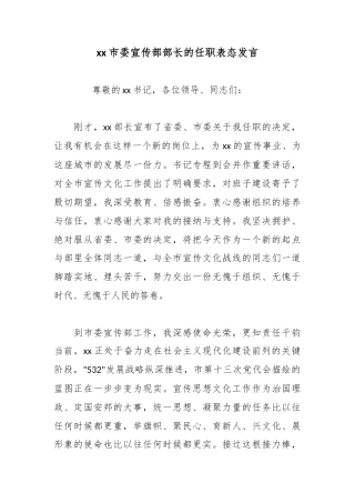 市委宣传部部长的任职表态发言