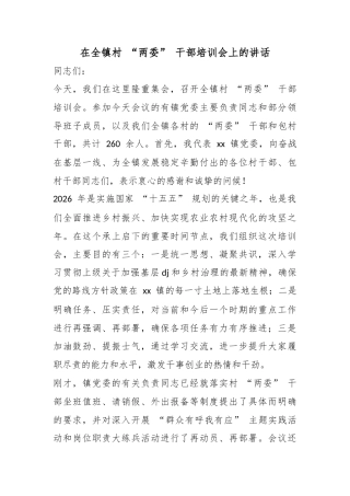 在全镇村“两委”干部培训会上的讲话