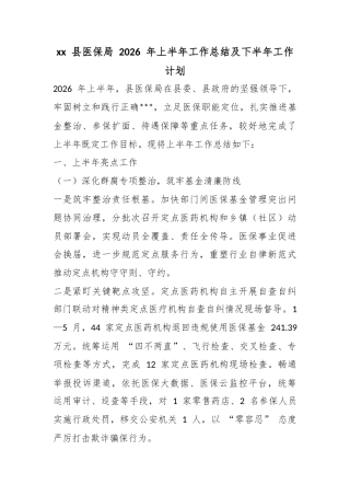 党党县医保局2026年上半年工作总结及下半年工作计划