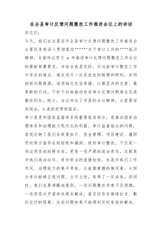 在全县审计反馈问题整改工作推进会议上的讲话