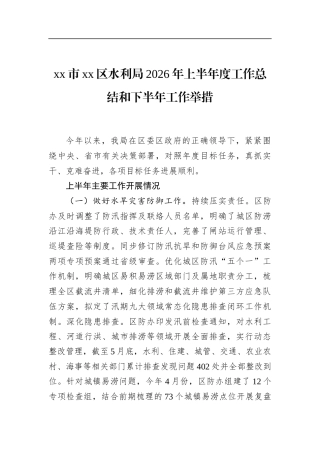 市区水利局2026年上半年度工作总结和下半年工作举措