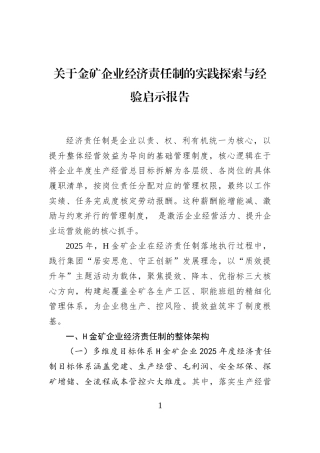 关于金矿企业经济责任制的实践探索与经验启示报告