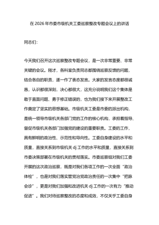 在2026年市委市级机关工委巡察整改专题会议上的讲话