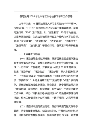 县司法局2026年上半年工作总结及下半年工作思路计划