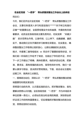 在全区党政“一把手”带头抓整改整治工作会议上的讲话