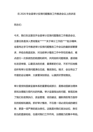 在2026年全县审计反馈问题整改工作推进会议上的讲话