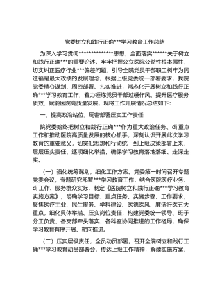 党委树立和践行正确政绩观学习教育工作总结