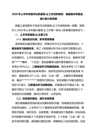2026年上半年党组书记抓基层党建工作述职报告：强基固本筑堡垒，凝心聚力促发展
