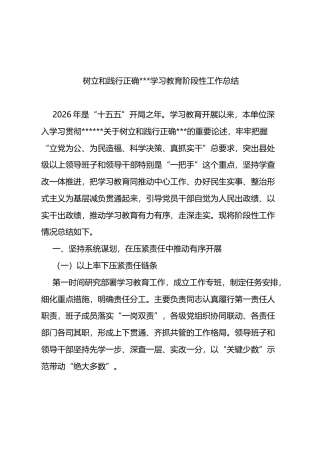 树立和践行正确政绩观学习教育阶段性工作总结