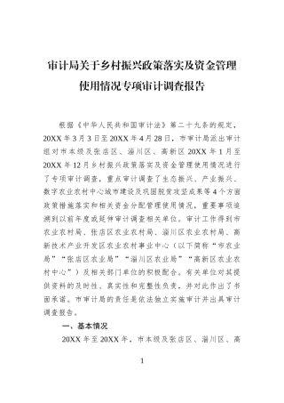 审计局关于乡村振兴政策落实及资金管理使用情况专项审计调查报告 (1)