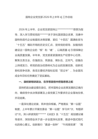 国有企业党支部2026年上半年党建工作总结