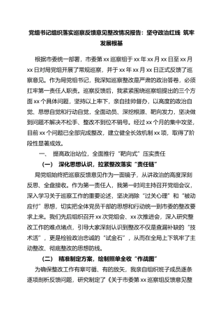党组书记组织落实巡察反馈意见整改情况报告：坚守政治红线筑牢发展根基