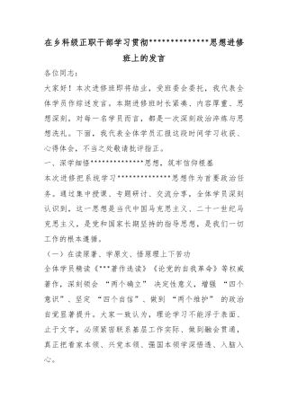 在乡科级正职干部学习贯彻党党思想进修班上的发言