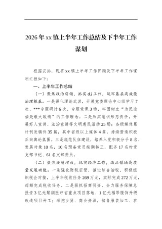2026年镇上半年工作总结及下半年工作谋划