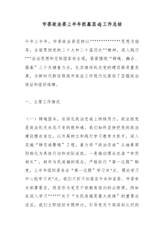 市委政法委上半年抓基层党建工作总结
