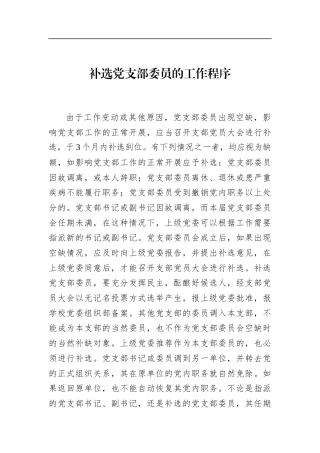 补选党支部委员的工作程序