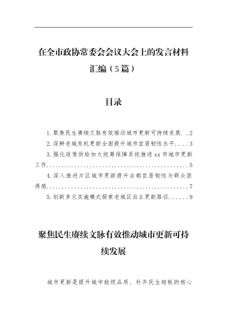 在全市政协常委会会议大会上的发言材料汇编（5篇）