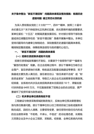 关于集中整治“新官不理旧账”问题具体表现及整改措施：梳理历史遗留问题建立常态长效机制