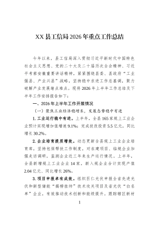 XX县工信局2026年重点工作总结
