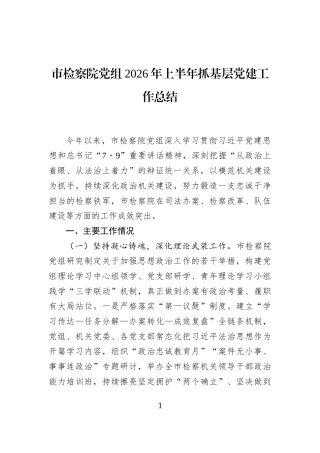 市检察院党组2026年上半年抓基层党建工作总结