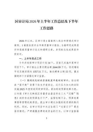 区审计局2026年上半年工作总结及下半年工作思路