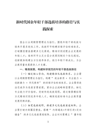 新时代国企年轻干部选拔培养的路径与实践探索