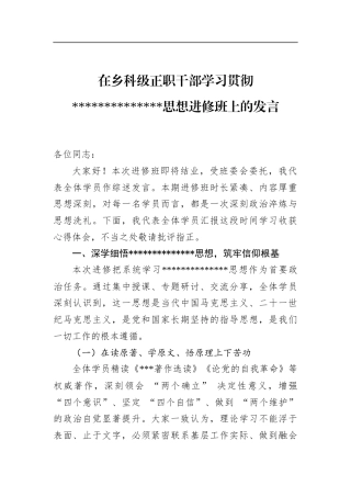在乡科级正职干部学习贯彻党新时代中国特色社会主义思想进修班上的发言