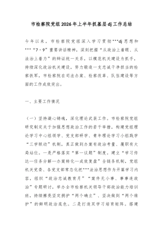 市检察院党组2026年上半年抓基层党建工作总结