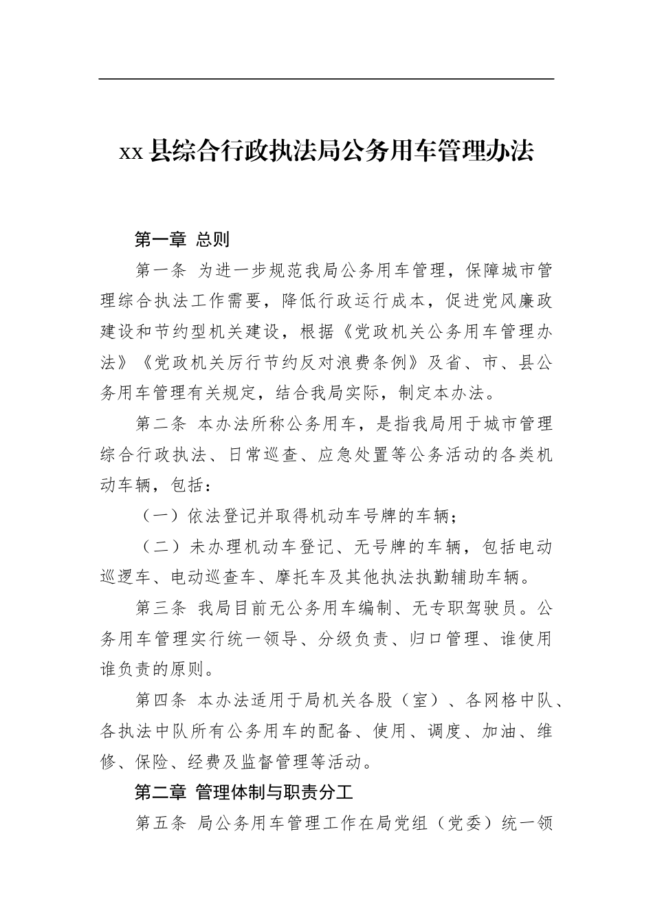 县综合行政执法局公务用车管理办法_第1页