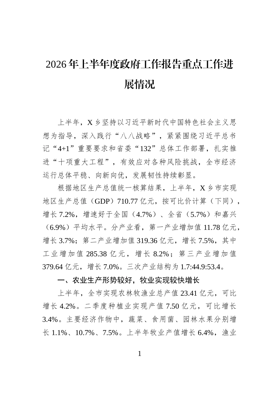 2026年上半年度政府工作报告重点工作进展情况_第1页