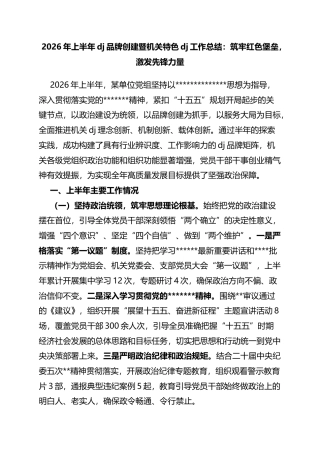 2026年上半年党建品牌创建暨机关特色党建工作总结：筑牢红色堡垒，激发先锋力量