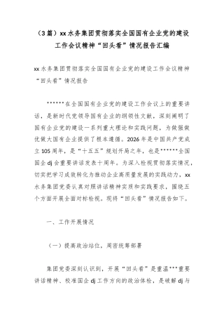 水务集团贯彻落实全国国有企业党的建设工作会议精神“回头看”情况报告汇编（3篇）