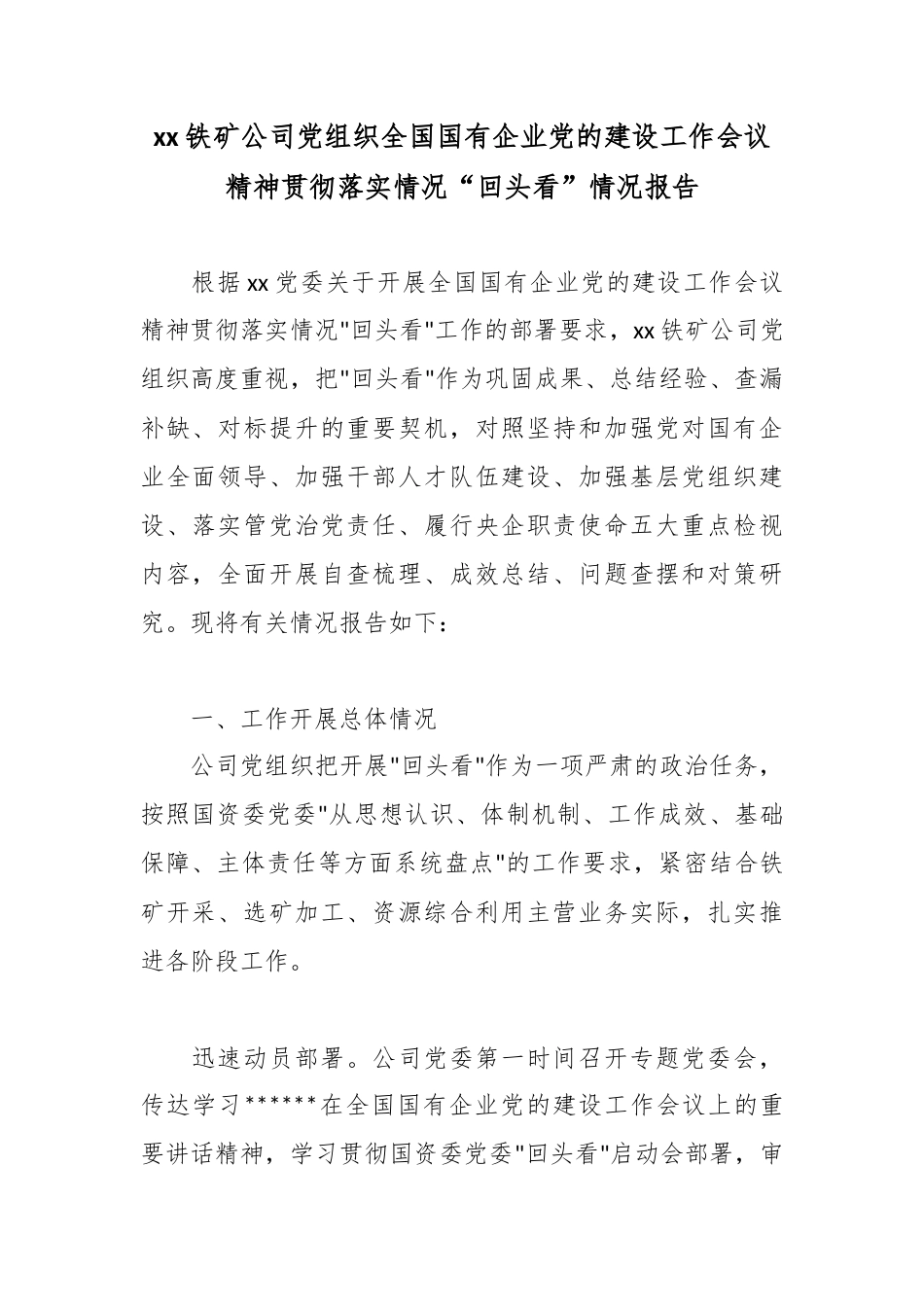 铁矿公司党组织全国国有企业党的建设工作会议精神贯彻落实情况_第1页