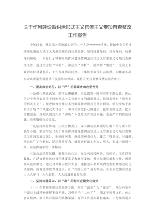 关于作风建设暨纠治形式主义官僚主义专项自查整改工作报告